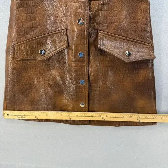 Zara Skirt Women's XS Brown Croc Embossed Vegan Leather Suspenders Miniskirt - Picture 10 of 10